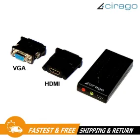 Cirago USB to DVI/HDMI/VGA Display Adapter DisplayLink Certified Plug and Play
