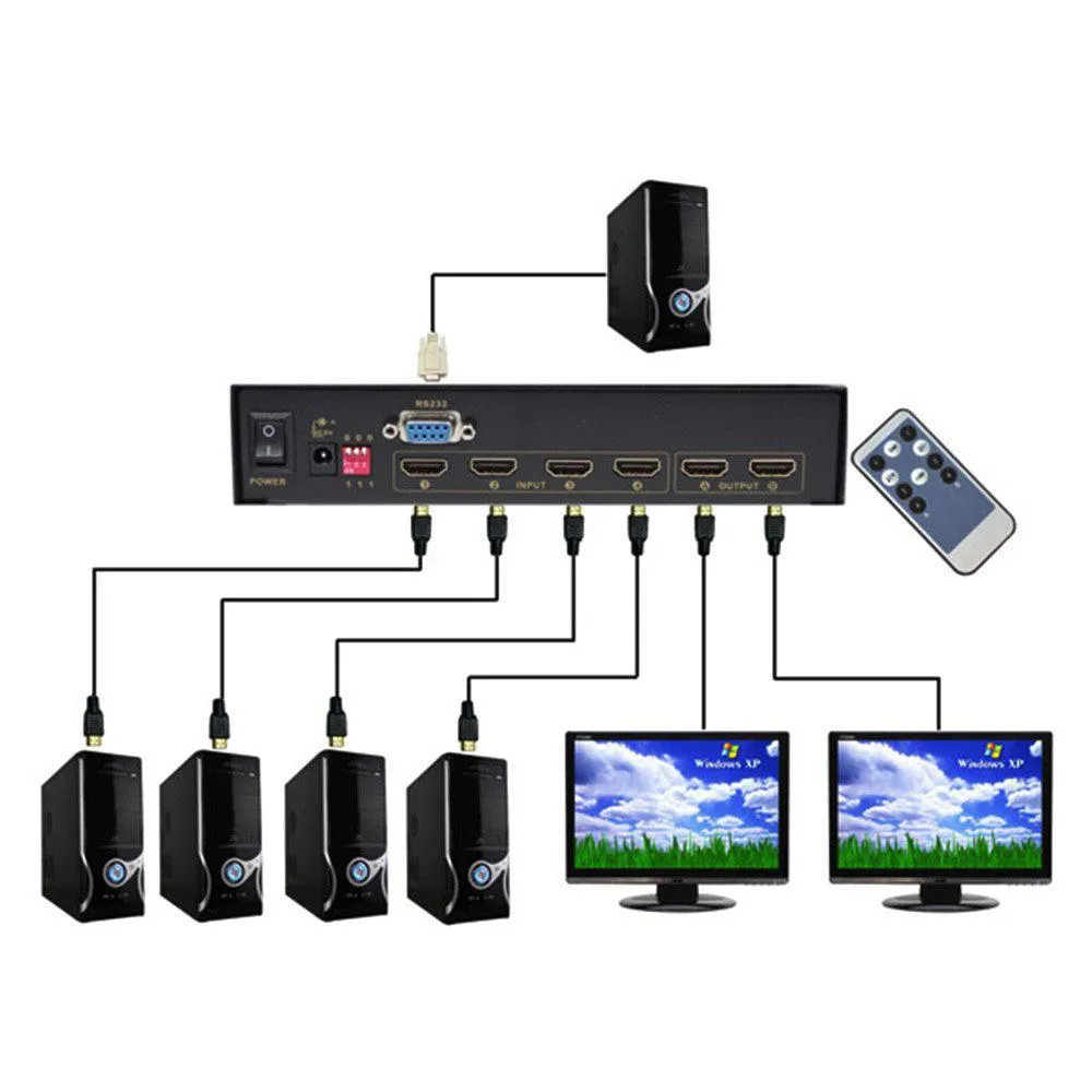 CKL Dual Monitor Matrix HDMI Switch Splitter 4 Port in 2 Out Arbitrarily 1080P 3D   IR Remote RS232 Control (Not for Keyboard and Mouse Switching)