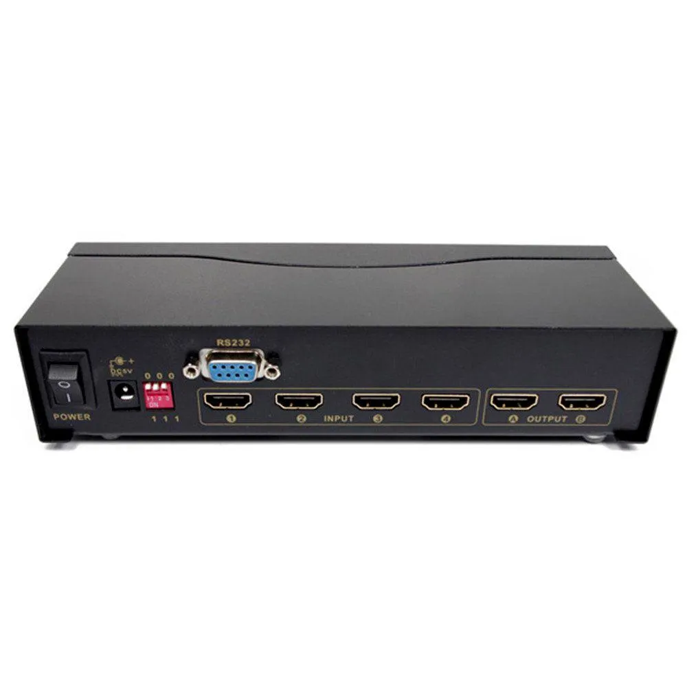 CKL Dual Monitor Matrix HDMI Switch Splitter 4 Port in 2 Out Arbitrarily 1080P 3D   IR Remote RS232 Control (Not for Keyboard and Mouse Switching)