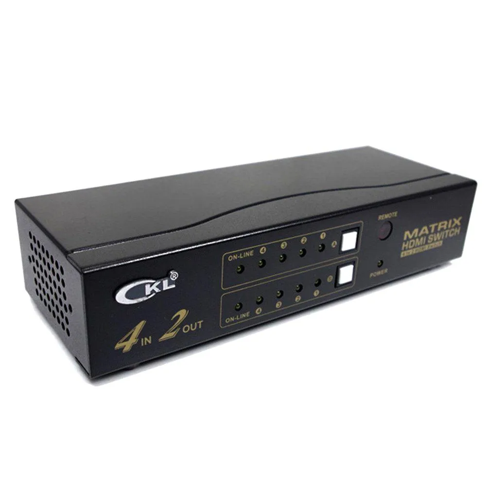 CKL Dual Monitor Matrix HDMI Switch Splitter 4 Port in 2 Out Arbitrarily 1080P 3D   IR Remote RS232 Control (Not for Keyboard and Mouse Switching)