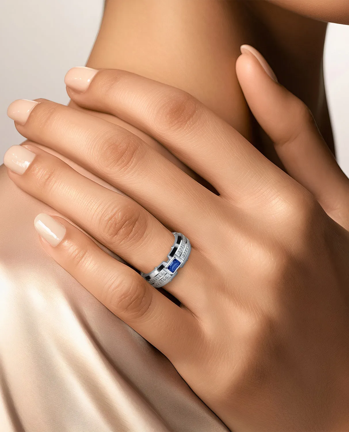 CLEBURNE Gold Statement Ring with 2.20ct Sapphire and Diamonds