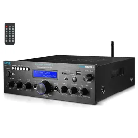 Compact Bluetooth Stereo Amplifier - Desktop Audio Power Amp Receiver With Fm Radio, Mp3/Usb/Sd Readers, Digital Lcd Display, Microphone Input (200 Watt).