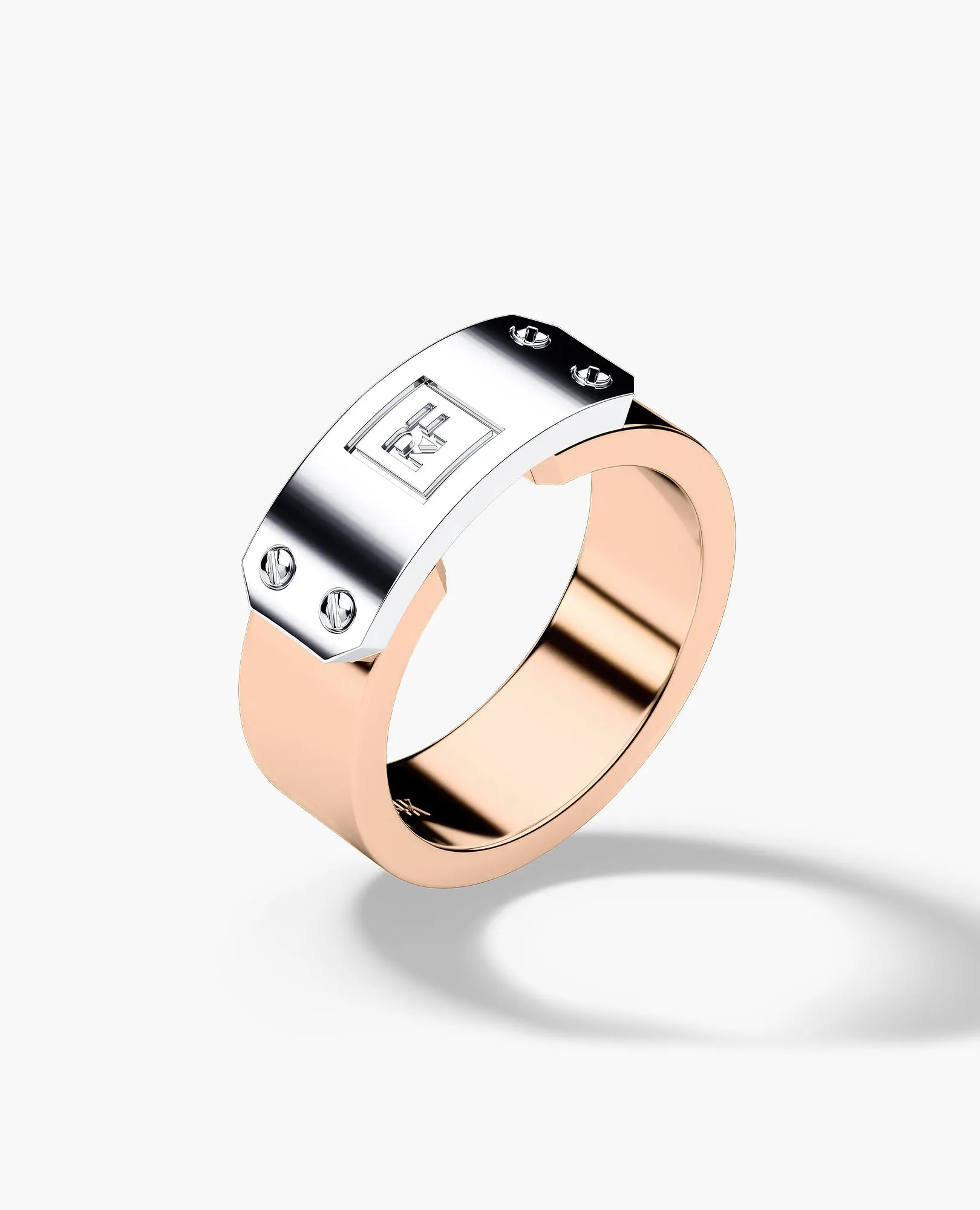 DONLIN Two-Tone Gold Initial Ring with Plate