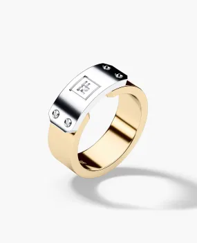 DONLIN Two-Tone Gold Initial Ring with Plate