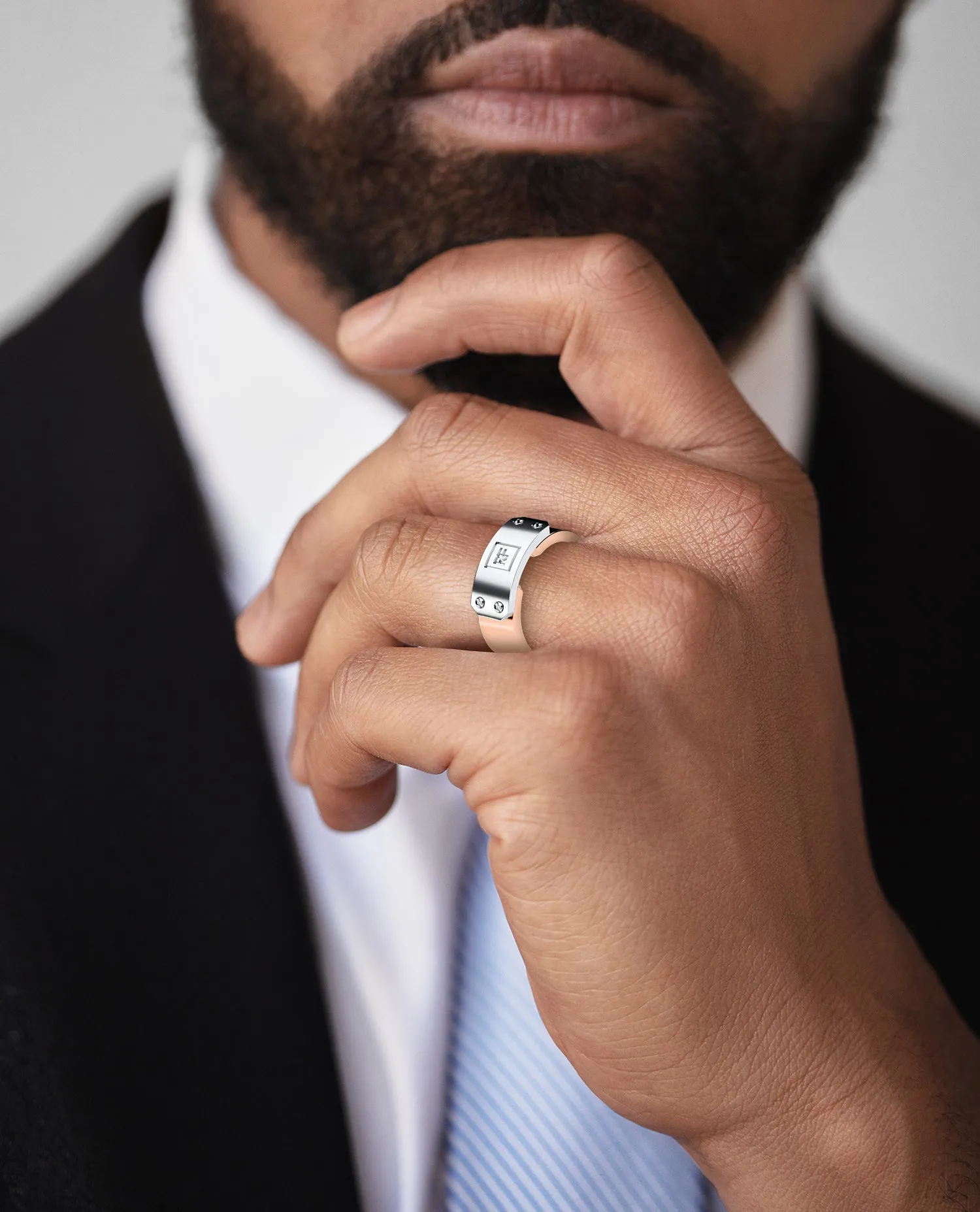 DONLIN Two-Tone Gold Initial Ring with Plate
