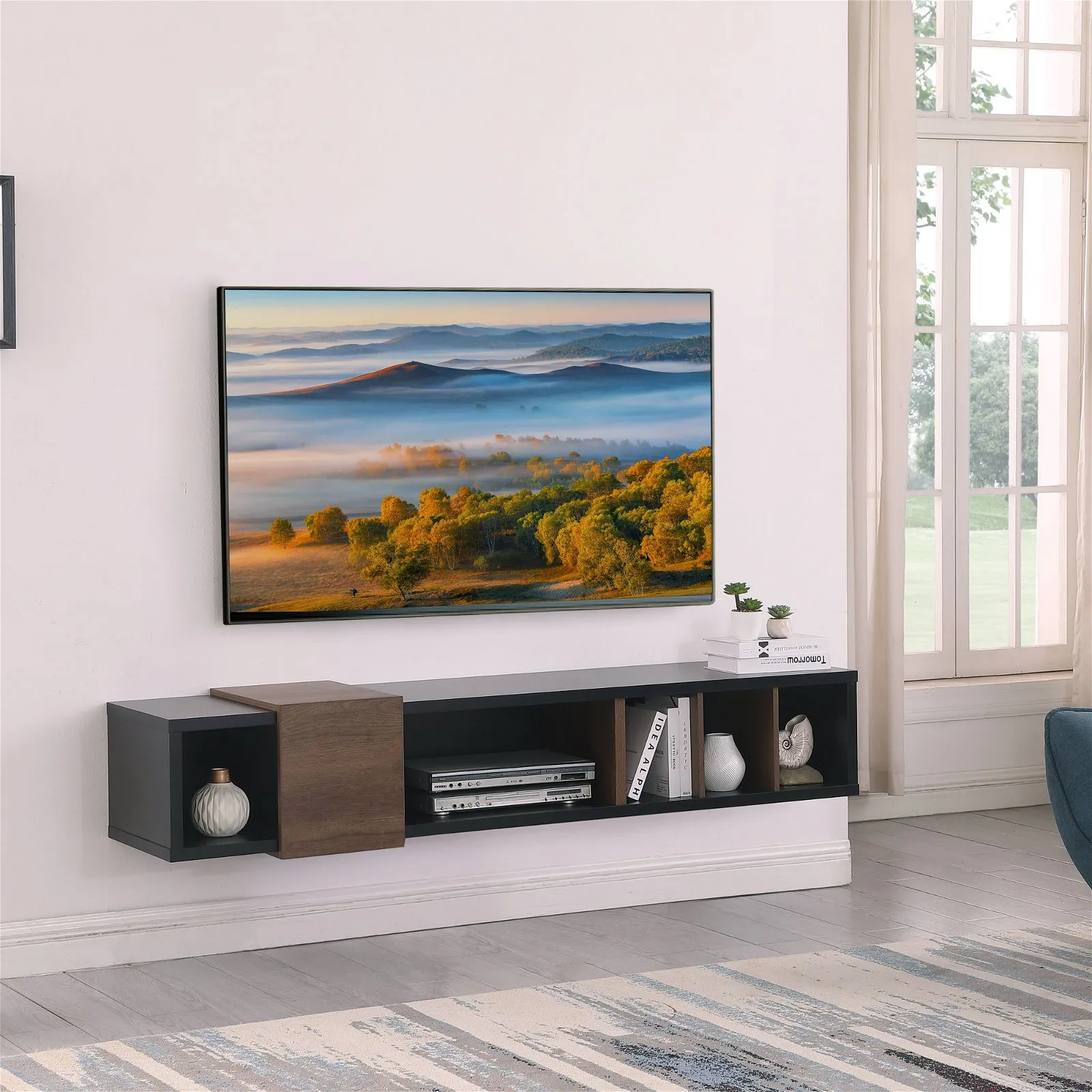 Dronus 1800 Floating Entertainment Unit, Hovering Wall Mount Black by Tauris™