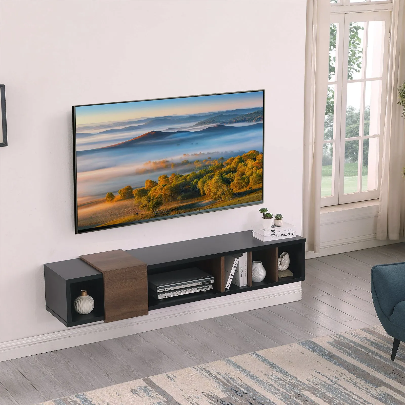 Dronus 1800 Floating Entertainment Unit, Hovering Wall Mount Black by Tauris™
