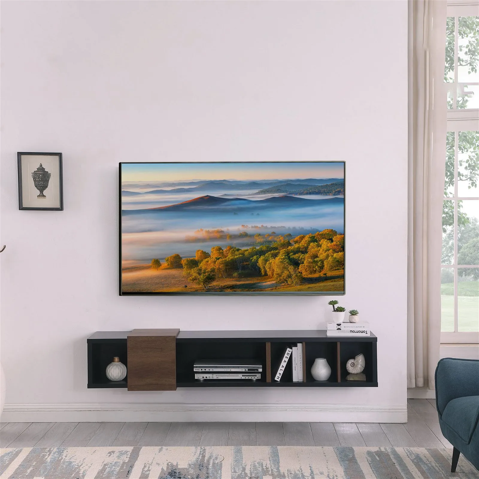 Dronus 1800 Floating Entertainment Unit, Hovering Wall Mount Black by Tauris™