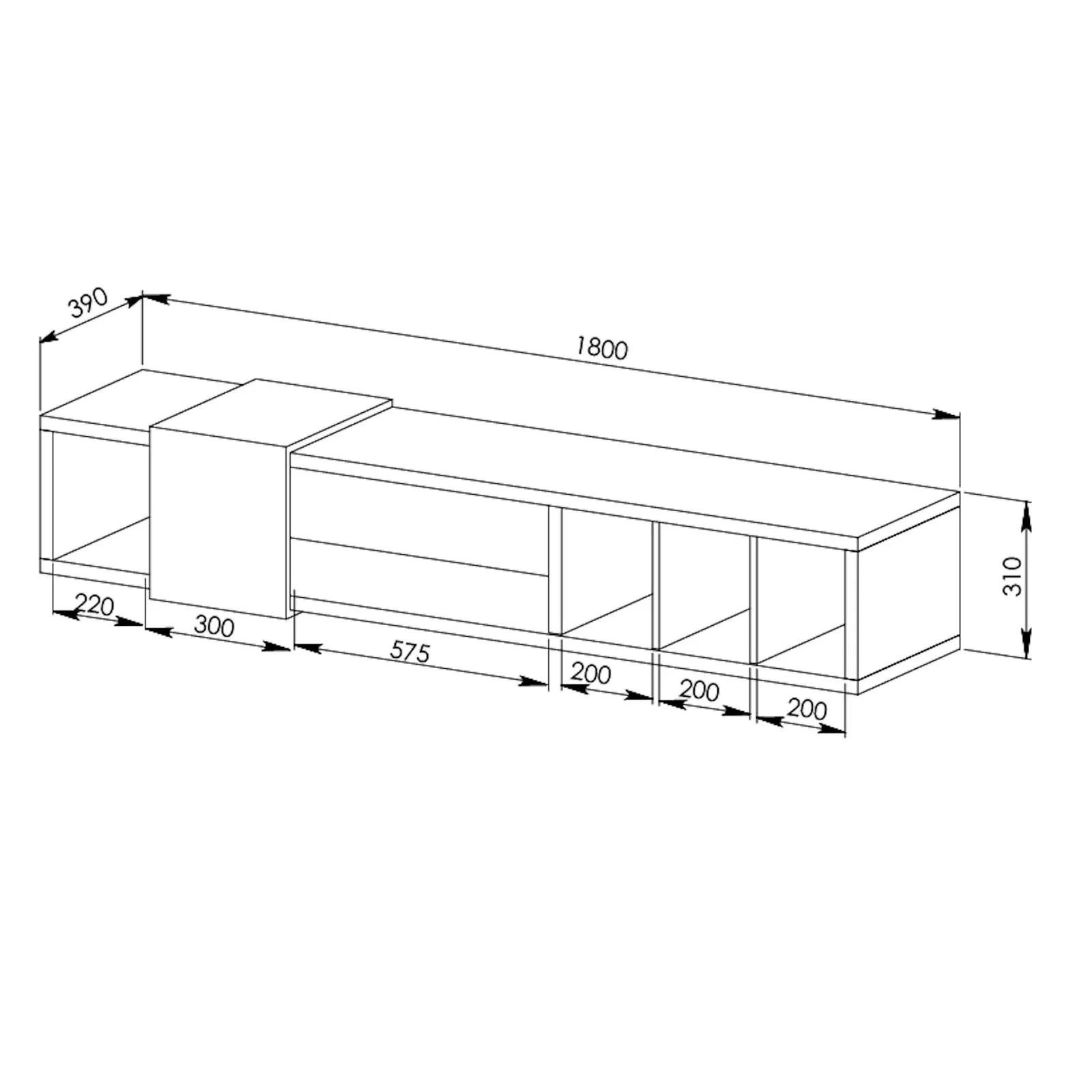 Dronus 1800 Floating Entertainment Unit, Hovering Wall Mount Black by Tauris™