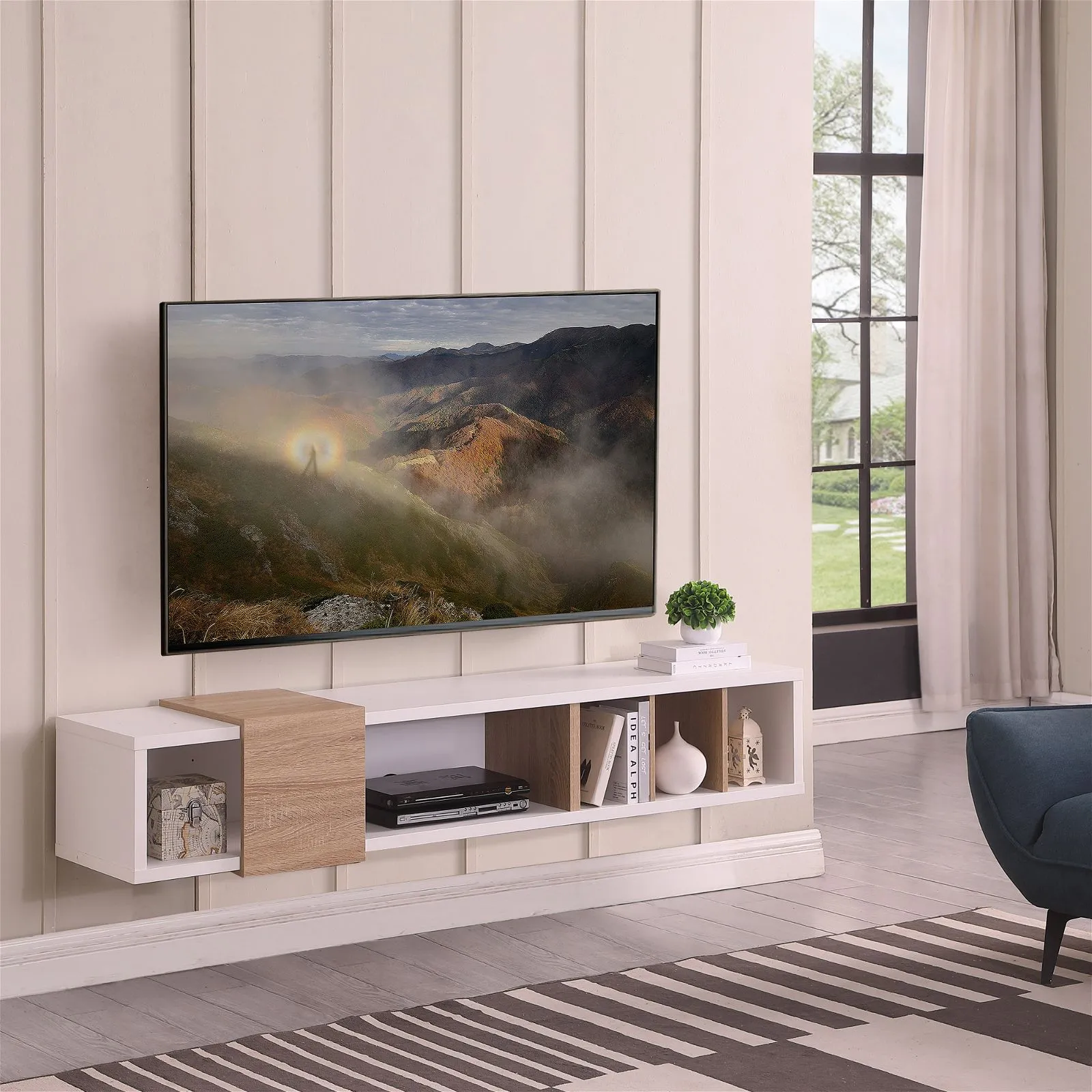 Dronus 1800 Floating Entertainment Unit, Hovering Wall Mount White by Tauris