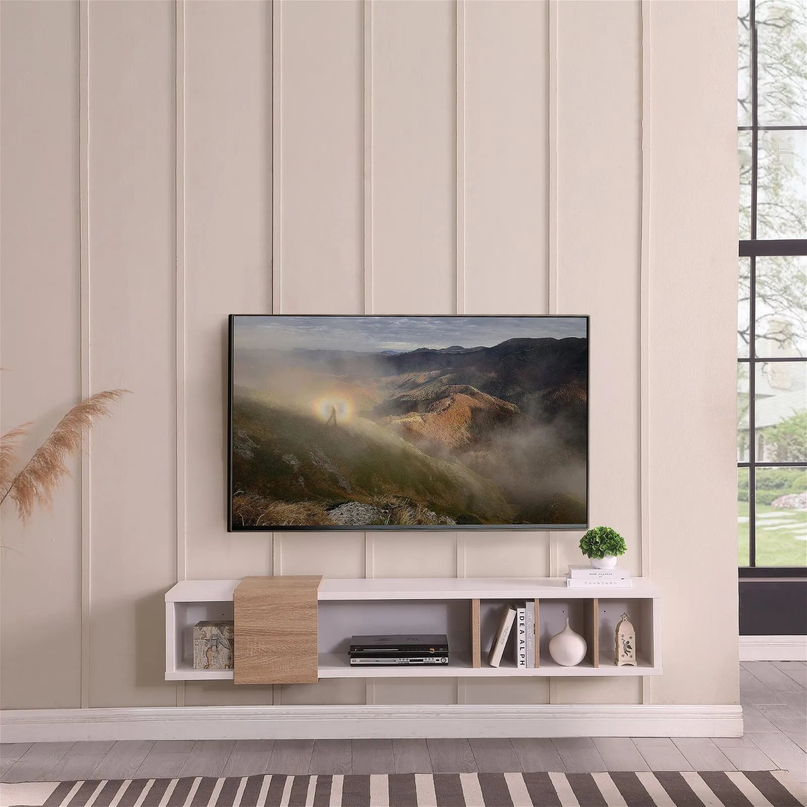 Dronus 1800 Floating Entertainment Unit, Hovering Wall Mount White by Tauris