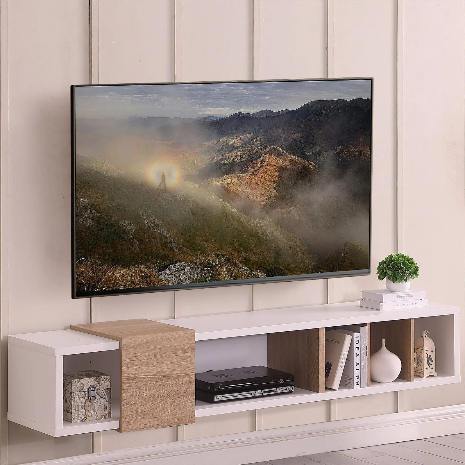 Dronus 1800 Floating Entertainment Unit, Hovering Wall Mount White by Tauris