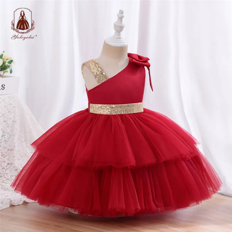 Ds0803 1 to 5 Years Yoliyolei  Infantil Toddler Girls Dresses Party Princess Baby 1-5 Years Old Kid Summer Dress