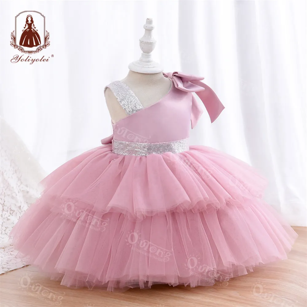 Ds0803 1 to 5 Years Yoliyolei  Infantil Toddler Girls Dresses Party Princess Baby 1-5 Years Old Kid Summer Dress