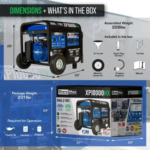 DuroMax XP10000HX 8000W/10000W Dual Fuel CO Alert Electric Start Generator New