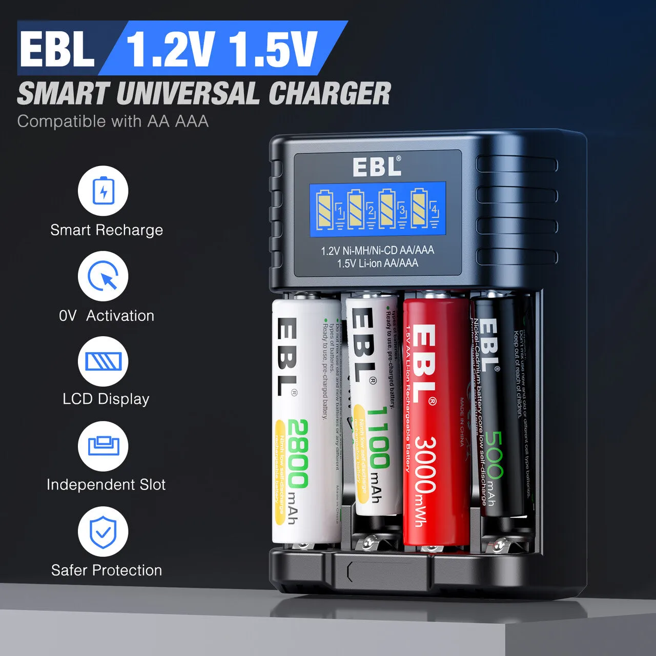 EBL Universal Battery Charger for 1.5V and 1.2V AA AAA Battery