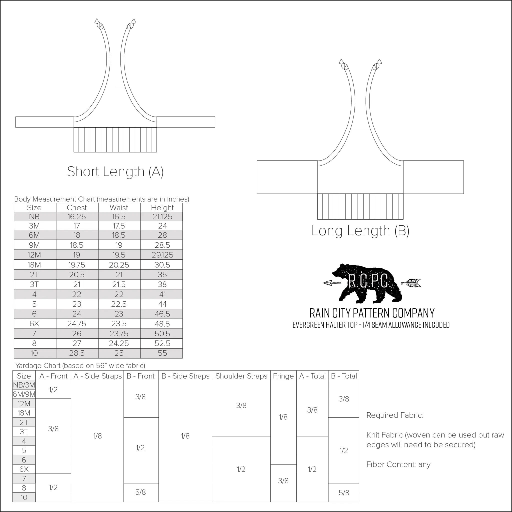 Evergreen Halter Top | Baby to Big Kid Sizes NB - 10 | Beginner Level Sewing Pattern
