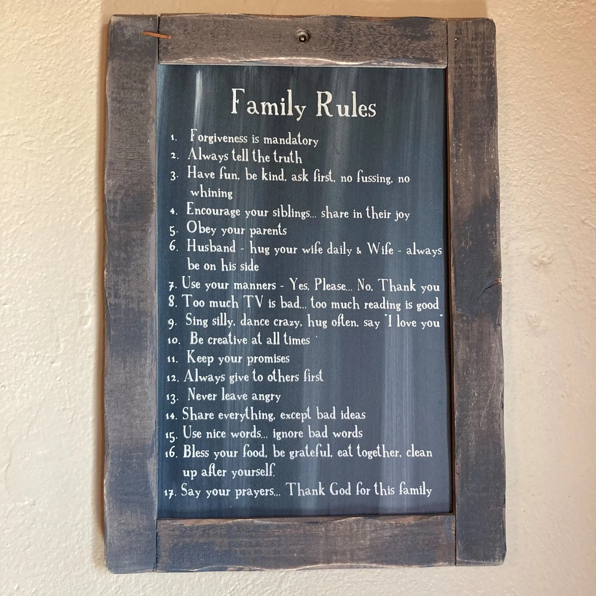 Family Rules Blackboard Wood Sign - 14x10"
