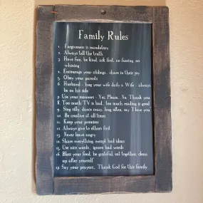 Family Rules Blackboard Wood Sign - 14x10"
