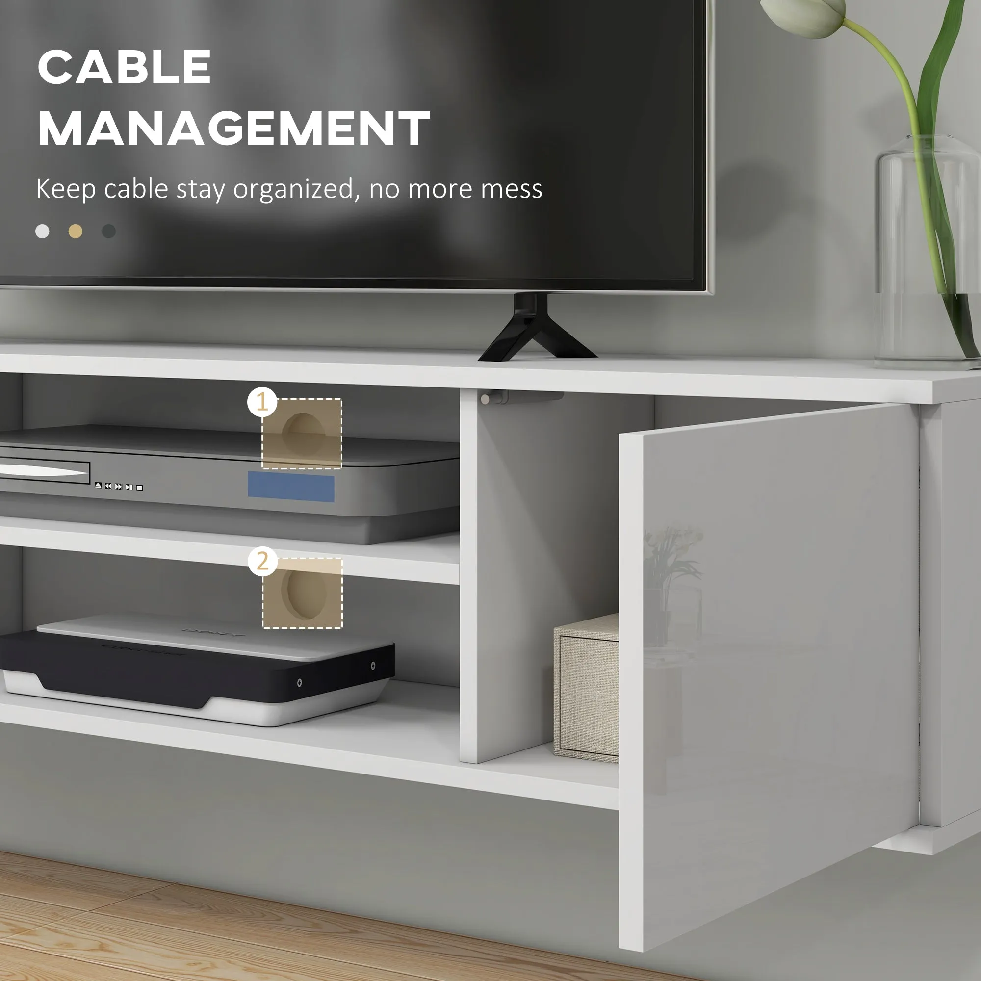 Floating TV Stand Cabinet for TVs up to 60", Wall Mounted TV Unit w/ Open Shelf, Storage Cupboards, Cable Management, White