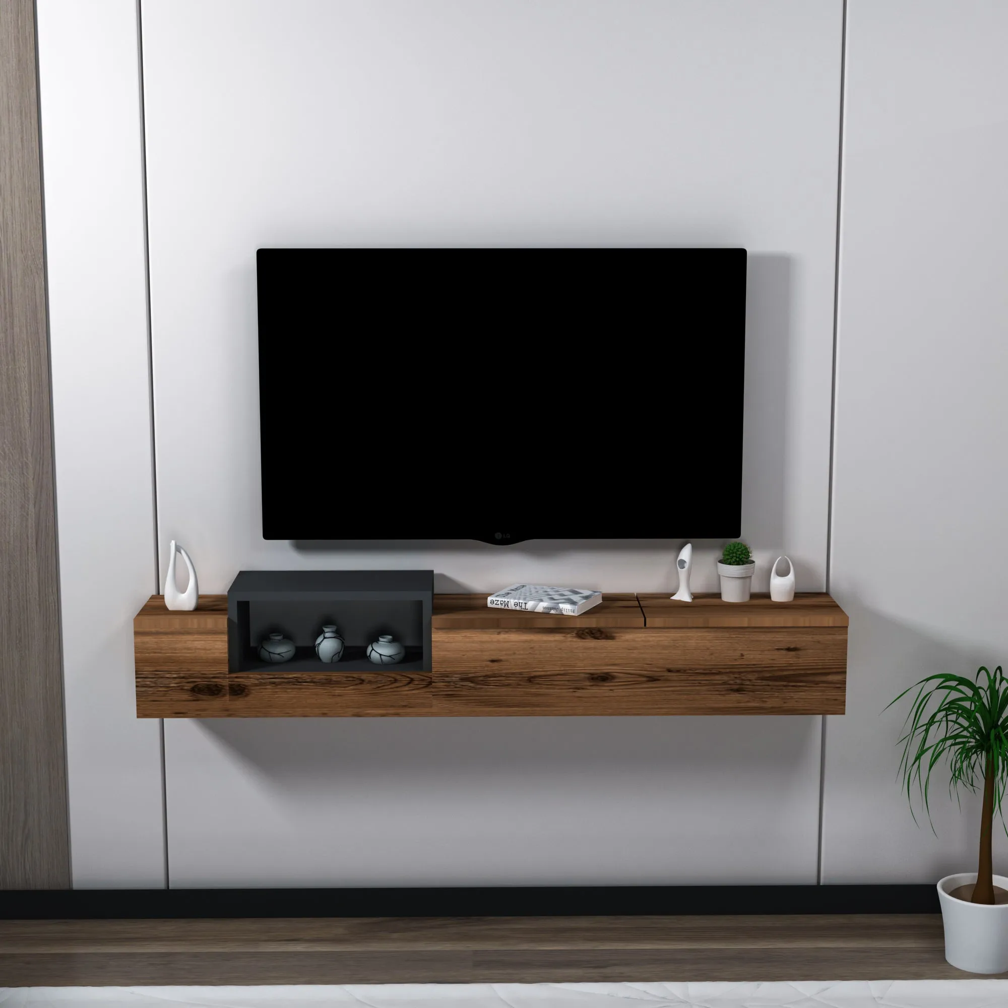Floating TV Stand with Shelves Sarah