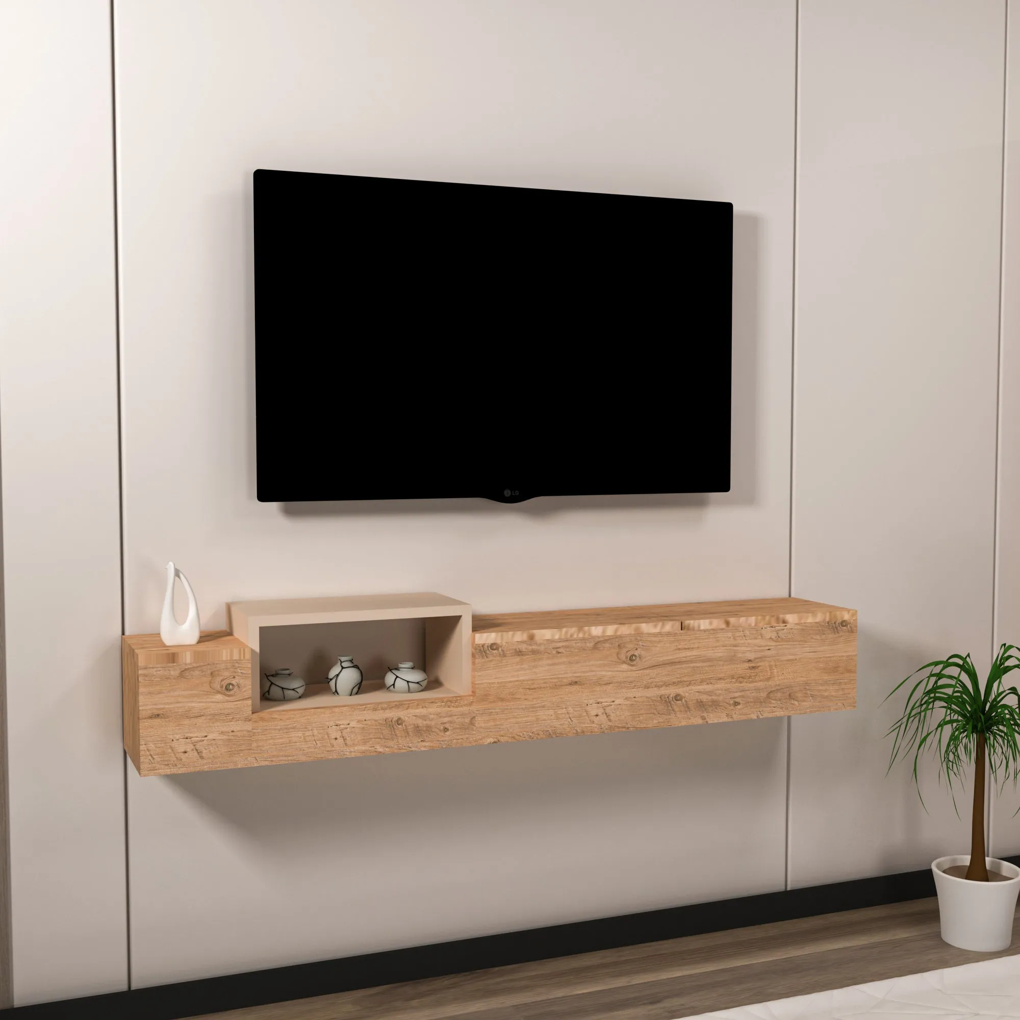 Floating TV Stand with Shelves Sarah