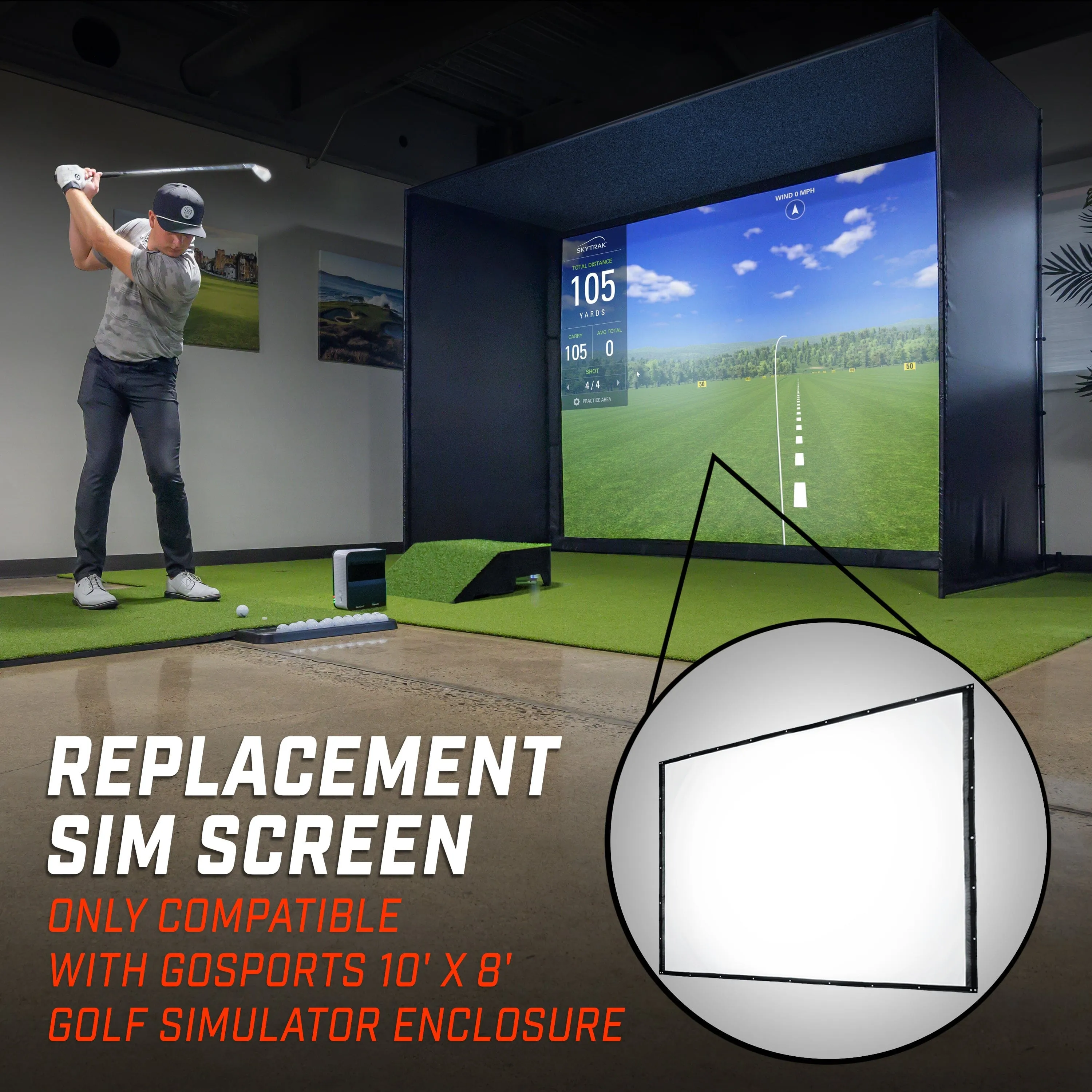 GoSports Replacement Sim Screen - Only Compatible with GoSports 10' x 8' Golf Simulator Enclosure