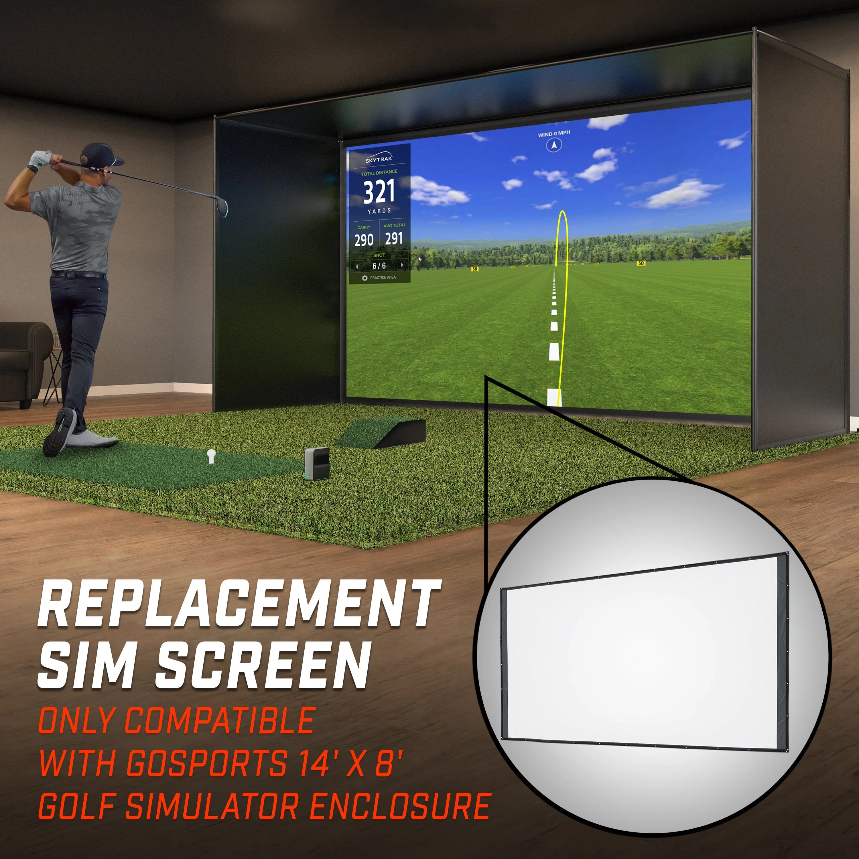 GoSports Replacement Sim Screen - Only Compatible with GoSports 14' x 8' Golf Simulator Enclosure