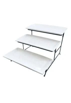 Gracious Dining by Gibson 3-tiered 4 Piece Stoneware Serving Tray Set with Metal Stand