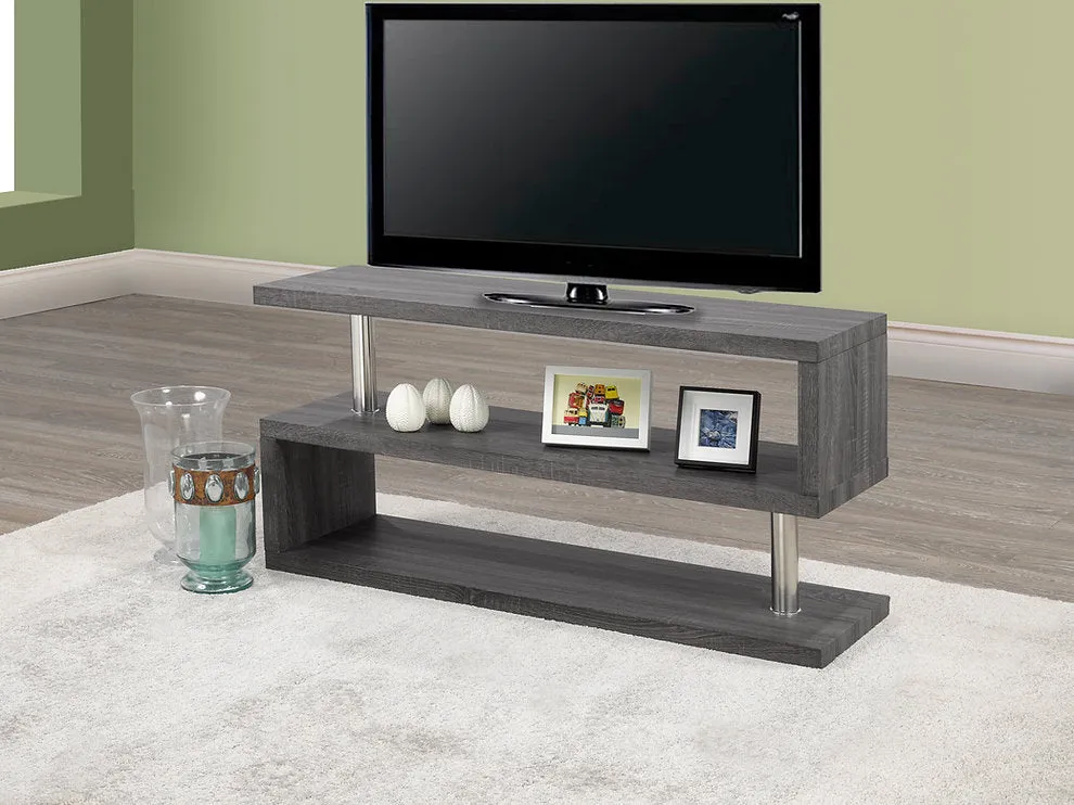 Grey Distressed-Wood Waterfall TV Stand