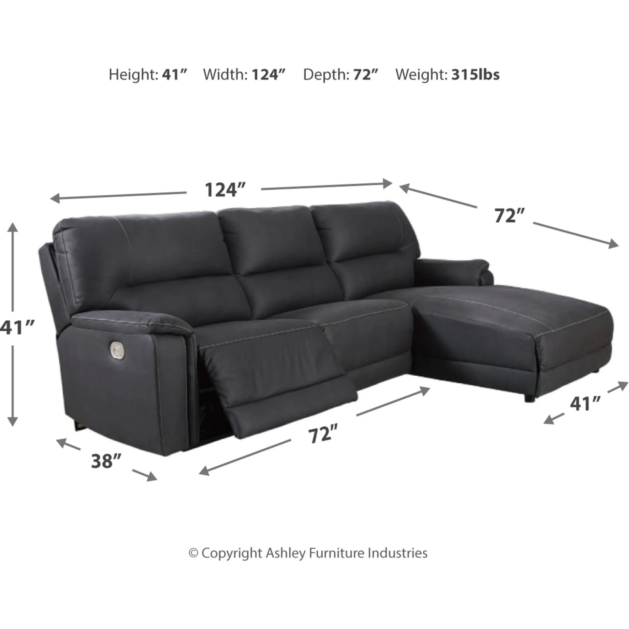 Henefer 3 Piece Power Reclining Sofa Chaise