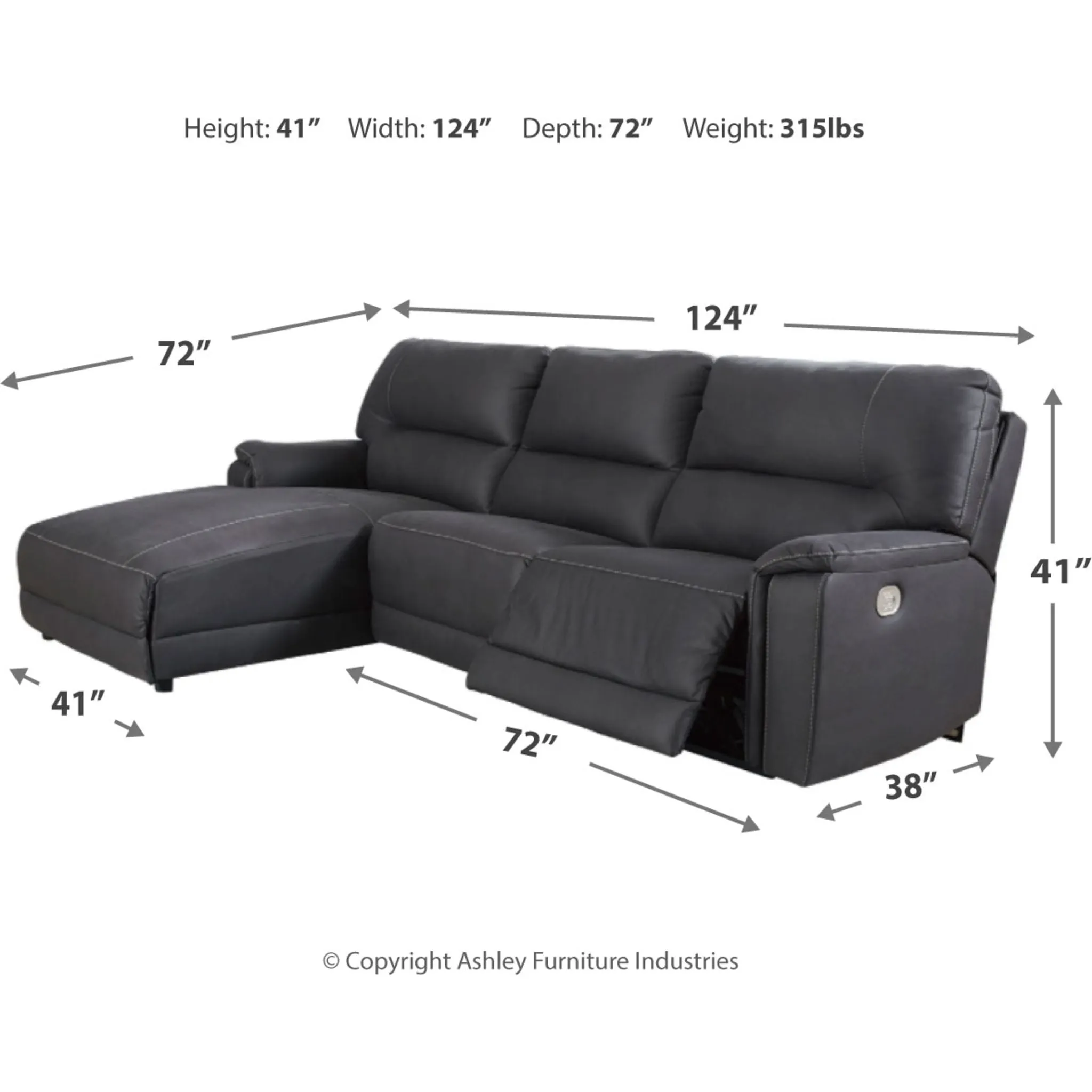 Henefer 3 Piece Power Reclining Sofa Chaise