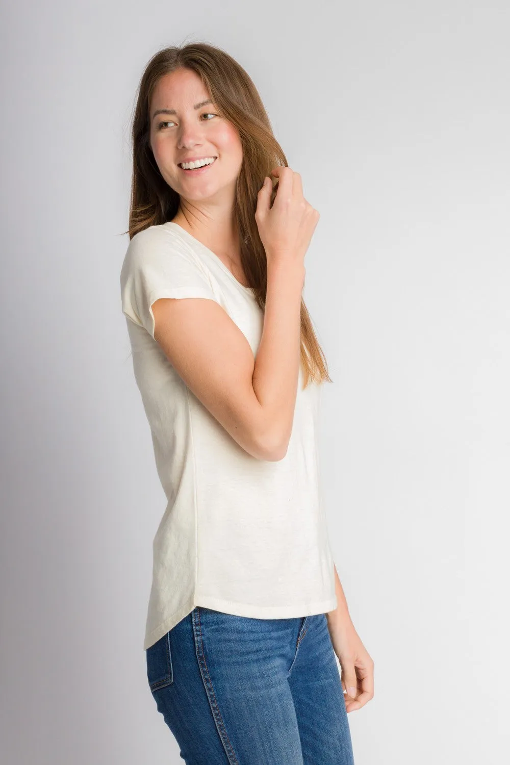 Hope | Women's Anti-Stain Cotton Linen Scoop Bottom Short Sleeve Top