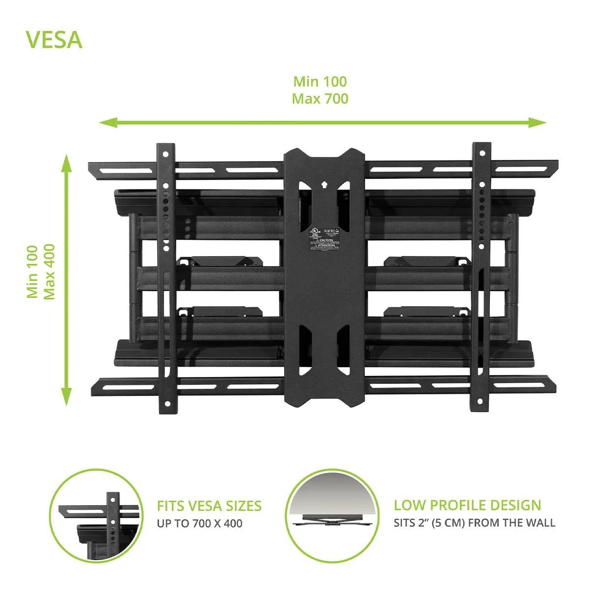 Kanto PDX680 Articulating Full Motion TV Mount for 39" - 80" TV (Black)