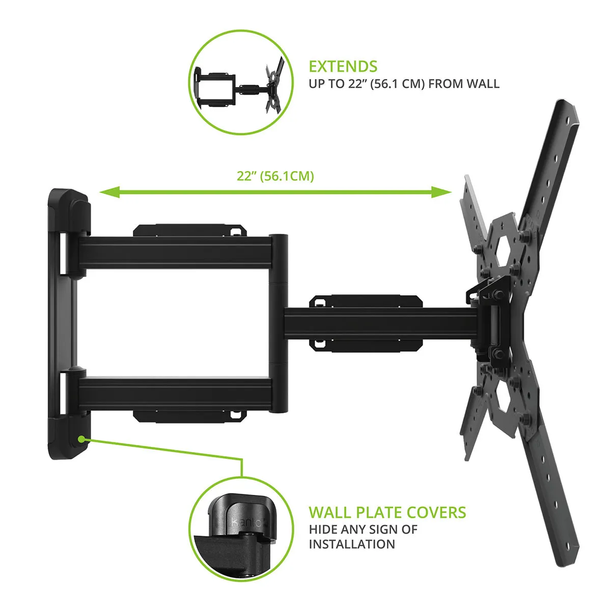 Kanto PS300 Full Motion Articulating Single Stud Mount for 26" - 60" TV (Black)