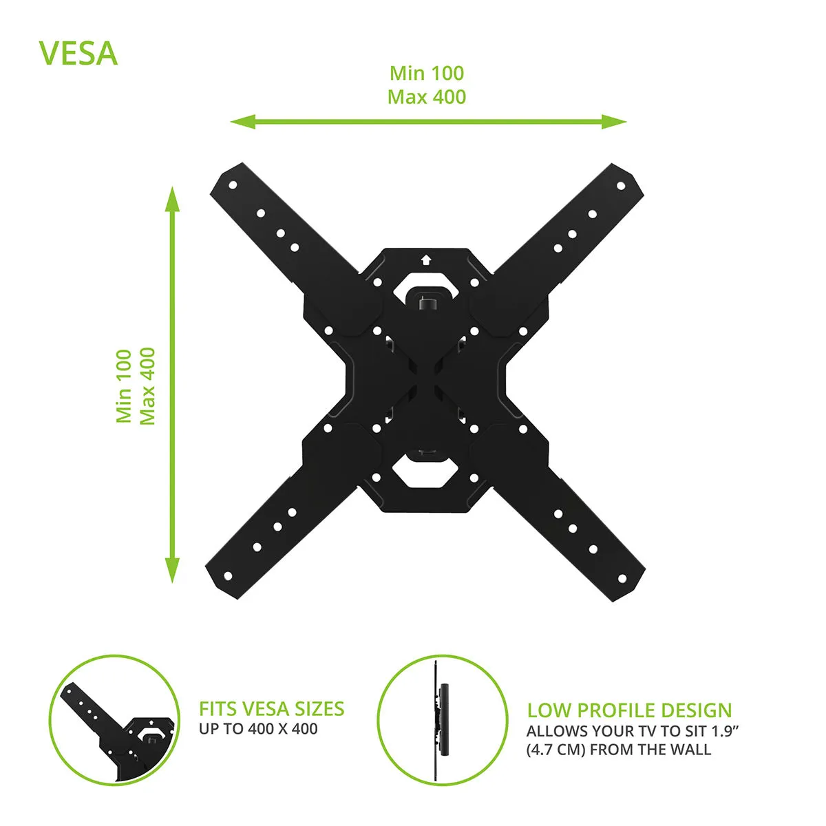 Kanto PS300 Full Motion Articulating Single Stud Mount for 26" - 60" TV (Black)