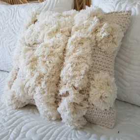 Knitted Macrame Cushion With Fluffy Soft Poms