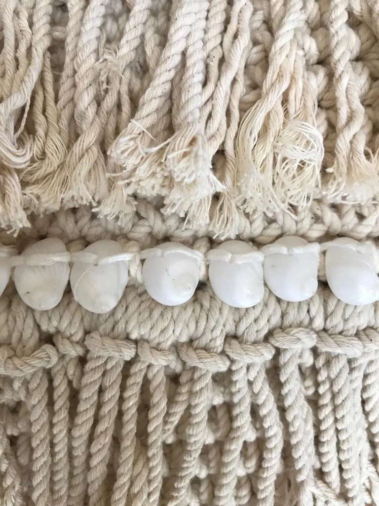 Knitted Macrame Cushion With Shell Lines & Fringes