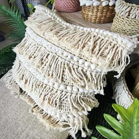 Knitted Macrame Cushion With Shell Lines & Fringes