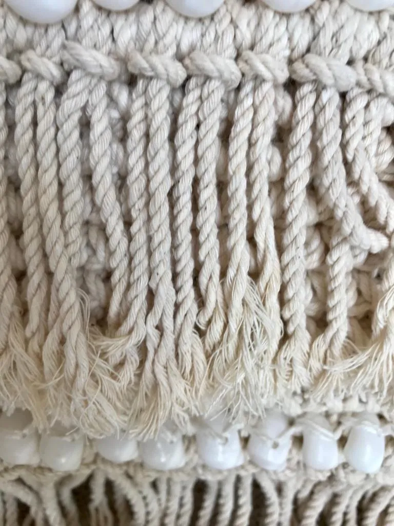 Knitted Macrame Cushion With Shell Lines & Fringes