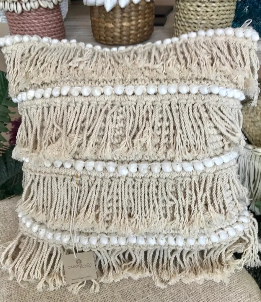 Knitted Macrame Cushion With Shell Lines & Fringes