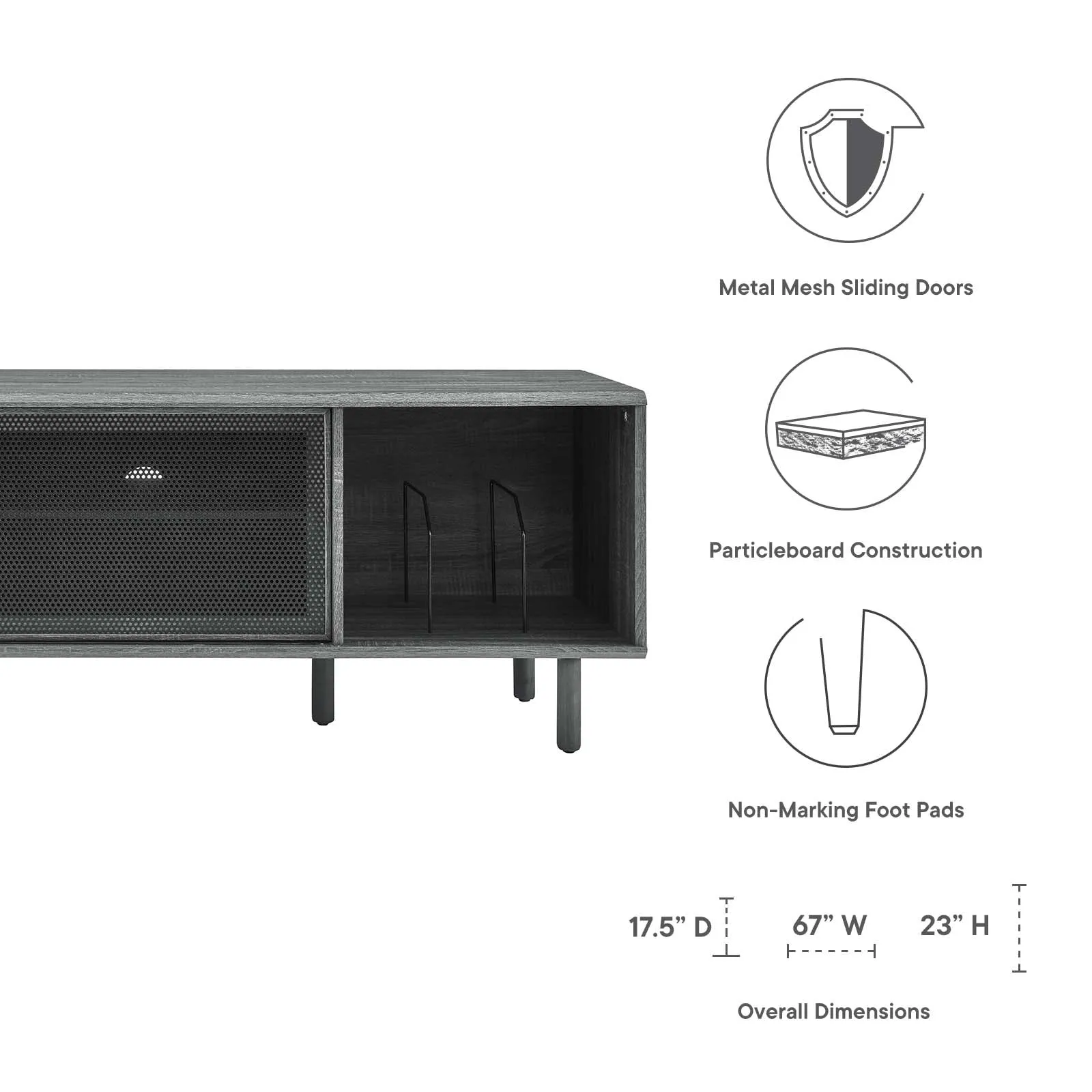 Kurtis 67" TV and Vinyl Record Stand Charcoal EEI-6236-CHA