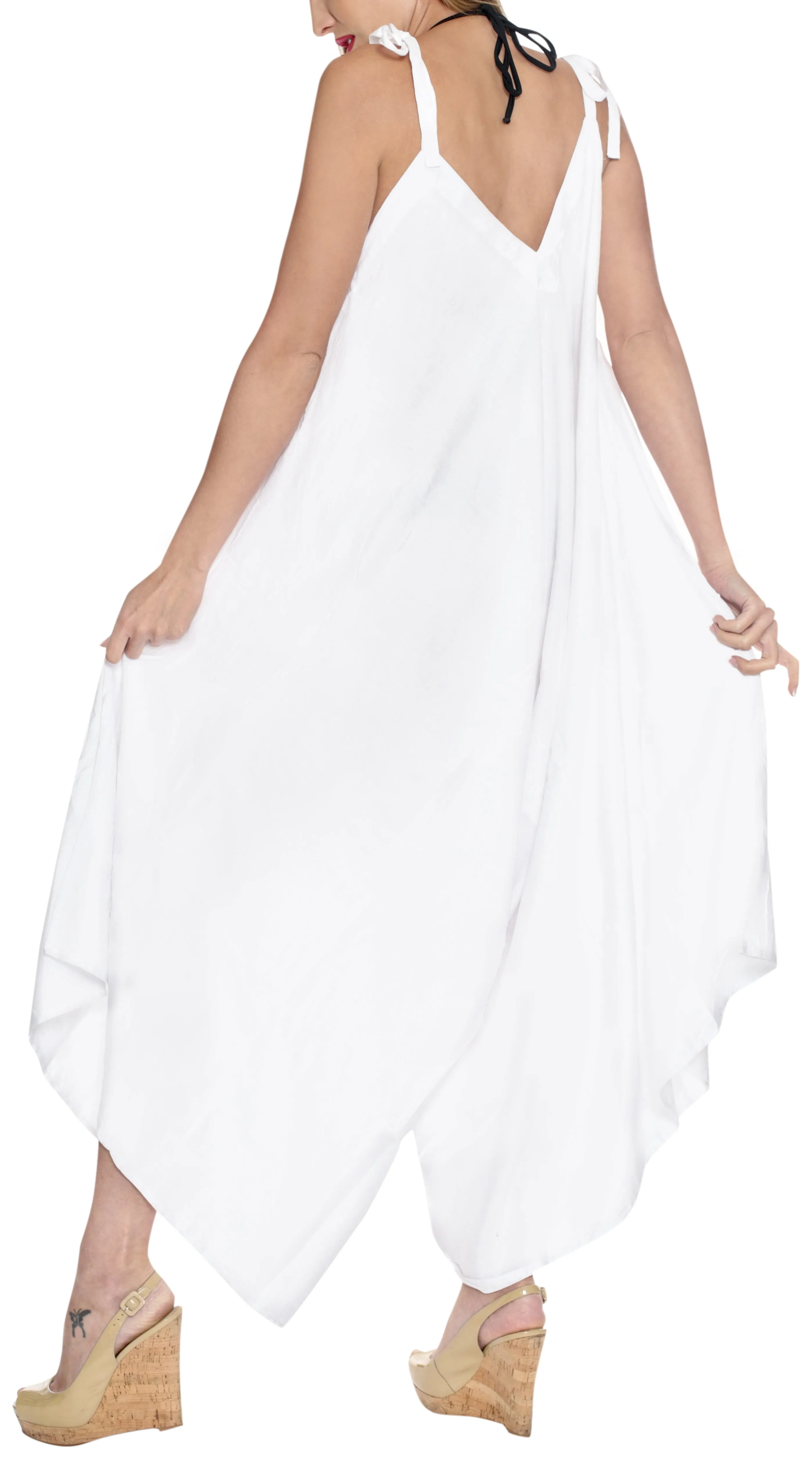 LA LEELA Beach Dress Solid Strapless Cover Up Skirt Party OSFM 14-16  White_3428