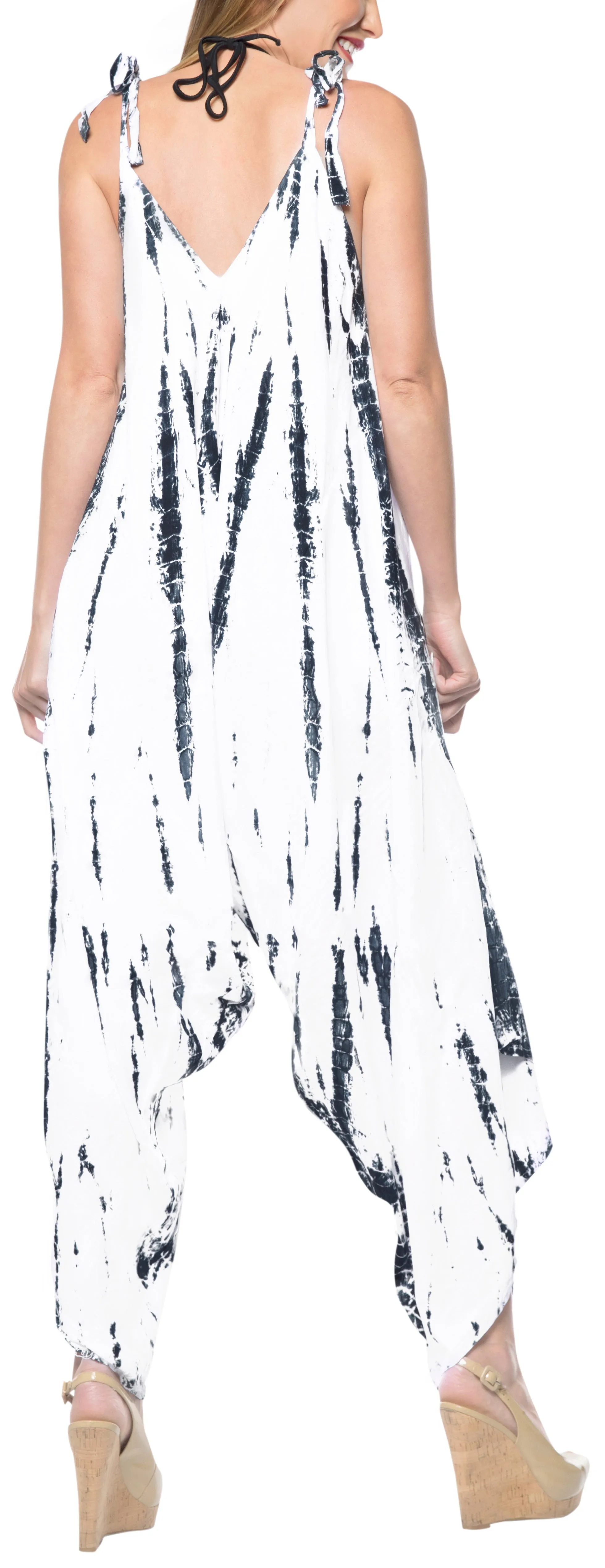 LA LEELA Beach Dress Tie Dye Beach Vacation Stretchy Top OSFM 14-16  White_3471
