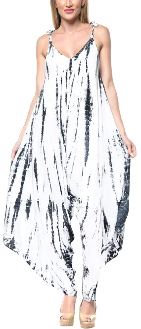 LA LEELA Beach Dress Tie Dye Beach Vacation Stretchy Top OSFM 14-16  White_3471