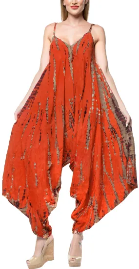LA LEELA Beach Dress Tie Dye Womens Work Casual Stretchy OSFM 14-16  Orange_3469