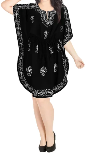 LA LEELA Bikni Swimwear Rayon Solid  Cover Up OSFM 16-28W [XL- 4X] Halloween Black_P257