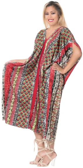 LA LEELA Casual DRESS Beach Cover up Rayon Tie Dye Cover Up Womens Swimsuit Blood Red