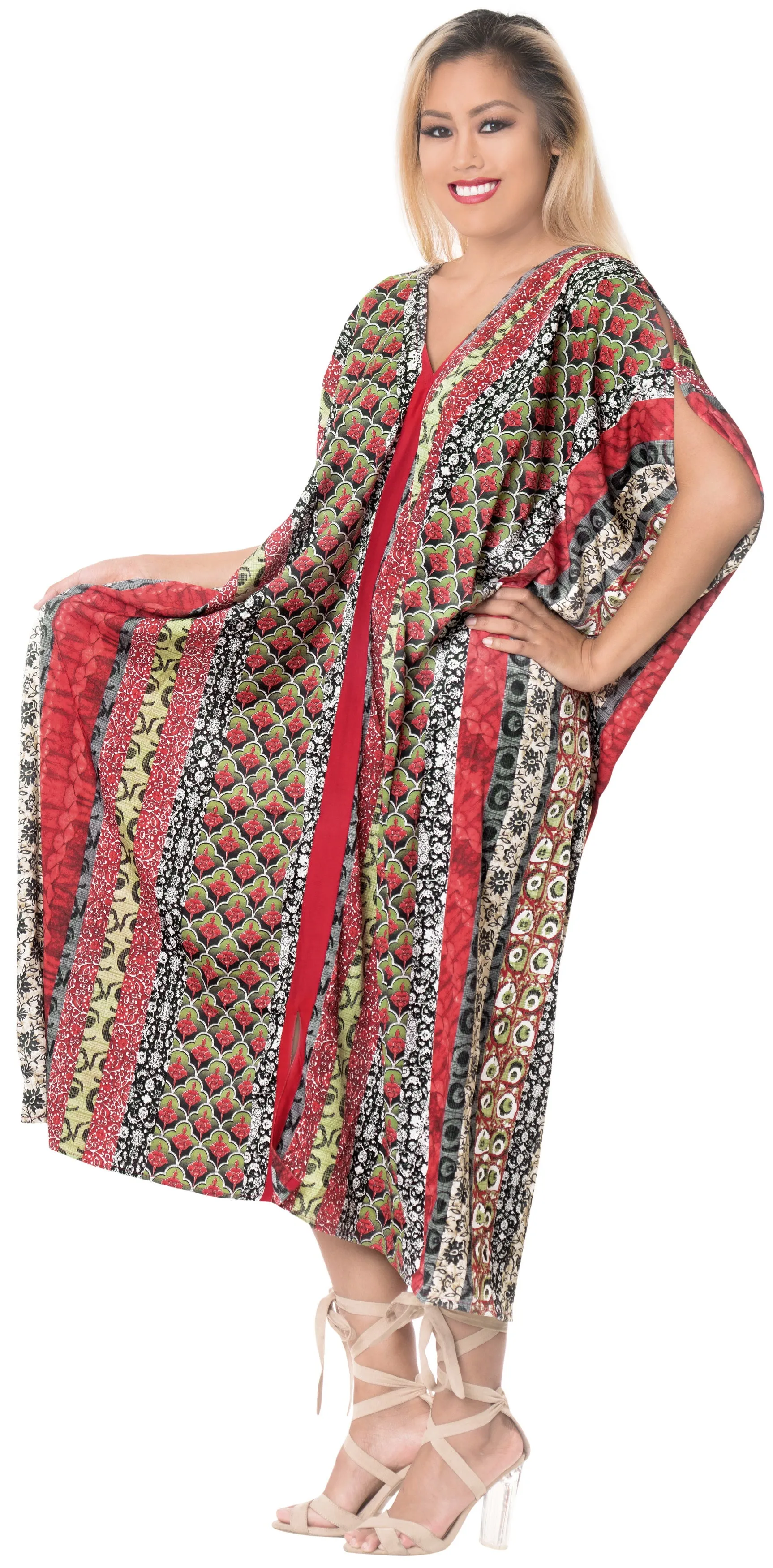 LA LEELA Casual DRESS Beach Cover up Rayon Tie Dye Cover Up Womens Swimsuit Blood Red