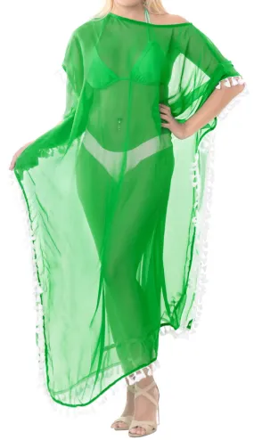 LA LEELA Chiffon Solid Long Caftan Vacation Girls Green_4111 OSFM 14-18W [L-2X]